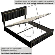 ZSSWSS Cama tapizada con canapé 140/160x200cm, canapé para adultos, con palanca hidráulica, cama doble con cabecero vertical texturizado, adecuada para adolescentes y adultos, somier de láminas, terciopelo, color negro - Negro - Ver 8