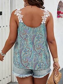 女士宽松印花吊带背心，肩部饰有荷叶边，春夏款 - 彩色 - 查看 4