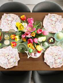 20张复活节快乐午餐餐巾纸，粉色格子图案，印有可爱的兔子和彩蛋，复活节派对用品，一次性兔子午餐餐巾纸，适合春季节日生日、婴儿派对、晚餐、厨房和浴室使用。 - 彩色 - 查看 4