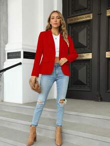 Casual Blazers Long Sleeve Lapel Button Slim Work Office Blazer Jacket - 紅色 - 查看 6