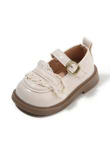 1 Pair Girls' Shallow Flat Leather Casual Shoes, Fashion Soft Bottom Non-Slip Breathable Princess Shoes, Toddler Shoes, Mary Jane Shoes, Loafers, Suitable For Spring, Summer, Autumn, Convenient To Wear - Beige - View 6