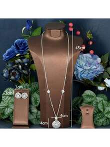 一套优雅的立方氧化锆向日葵装饰首饰套装，适合女性旅行佩戴 - 銀色 - 查看 6