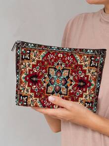 大号化妆包，1个亮红色图案，拉链设计，旅行健身收纳包，日常使用 - 紅色 - 查看 1