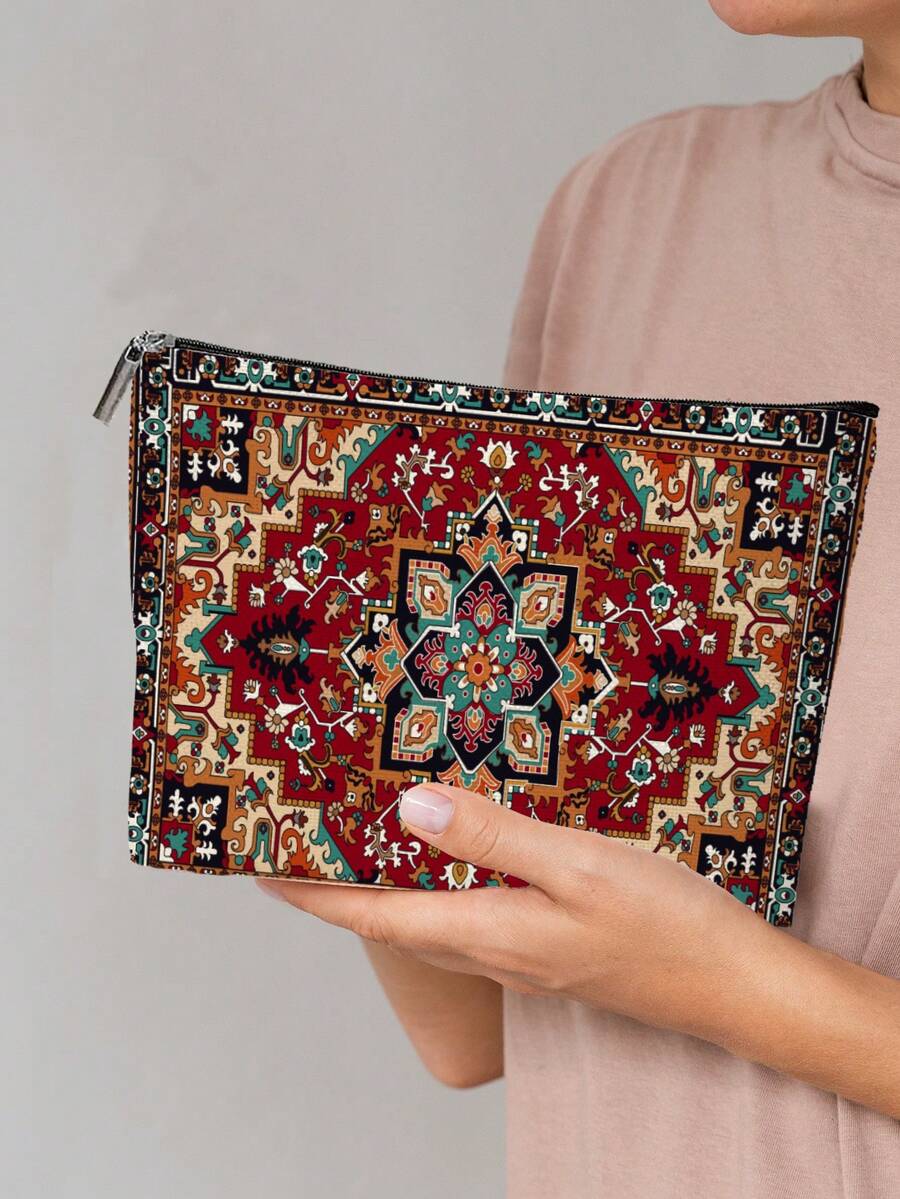 大号化妆包，1个亮红色图案，拉链设计，旅行健身收纳包，日常使用 - 紅色 - 查看 1