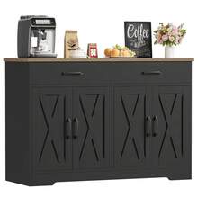 Sideboard, 120cm Wide Kitchen Cabinet With Worktops, Kitchen Buffet Storage Cabinet With 2 Drawers And 4 Doors Living Room, Kitchen, Hallway - Black - View 8