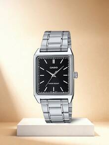 Casio Đồng hồ đeo tay nữ, dòng STANDARD, mặt vuông nhỏ, máy quartz kiểu cổ điển, dây đeo bằng thép không gỉ, mặt số đen. - màu đen - Xem 1