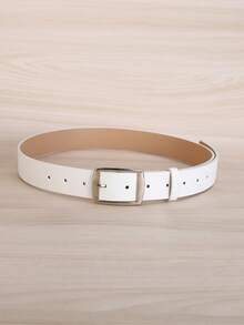 1 pieza Cinturón blanco para hombre con hebilla cuadrada, de piel sintética, estilo casual de moda - Blanco - Ver 4