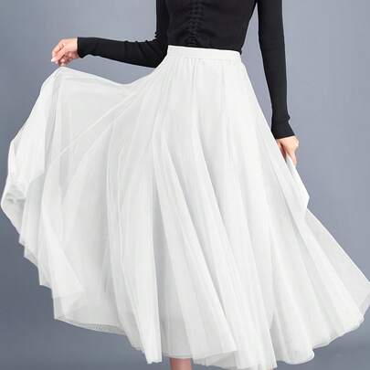 1 PC Women's Black & Pink Lace Layered A-Line Slip Skirt With Elastic Waist, Elegant Tulle Underskirt For A Versatile & Chic Look, Perfect As A Gift For Daily Wear, Wedding Events, Parties, Outdoor Travel And Romantic Valentine's Dates