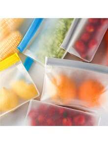 1 个可重复使用的硅胶密封食品保鲜袋，防漏可重复密封冷冻袋，旅行/家用保鲜袋 - 1 个可重复使用的加仑袋 / 1 个可重复使用的三明治袋 / 1 个可重复使用的零食袋 () - 彩色 - 查看 4
