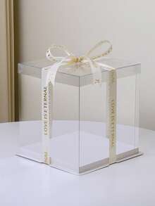 1个透明盖蛋糕盒，带丝带，烘焙食品礼盒，适用于蛋糕、糕点、巧克力、饼干、馅饼、生日派对、婚礼、情人节、礼品包装 - 透明蓋透明款 - 查看 5