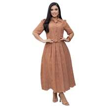 Evangelical Fashion Set: Button-Down Blouse And Midi Skirt, 100% Cotton - 榛子 - 查看 3