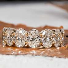 18K镀金椭圆形锆石优雅女士结婚戒指，适合宴会和派对场合 - 金色 - 查看 1