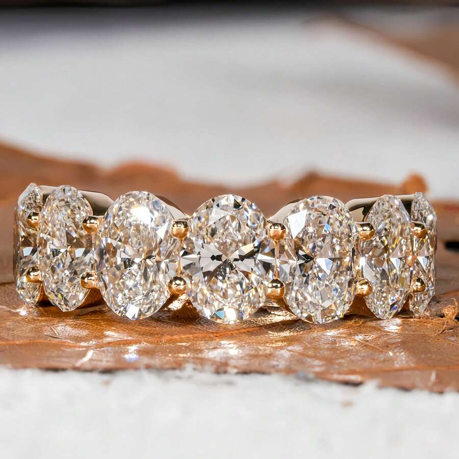 18K镀金椭圆形锆石优雅女士结婚戒指，适合宴会和派对场合 - 金色 - 查看 1