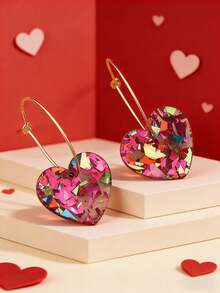 1 对全新情人节心形亚克力耳环，糖果色心形吊坠耳环，情人节礼物情人节