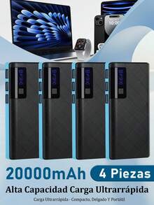 Power Bank Batería Portátil 20000mah ,Banco de energía,Carga rápida incorporados Pantalla LED digital cargador portátil,Con luz LED - 4 PIEZAS - Ver 12