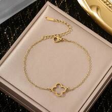 1pc Stainless Steel Four-Leaf Clover Gold Bracelet, Anti-Fading, Fashionable, Minimalist, Elegant, Suitable For Women's Daily Wear