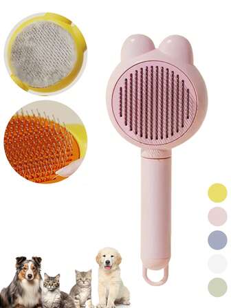 1 Peça Escova de Tosa para Animais de Estimação de Autolimpeza, Adequada para Gatos e Cães - Botão de Liberação Fácil, Cerdas de Aço Inoxidável, Ideal para Remover Pelos de Animais de Estimação e Tosa