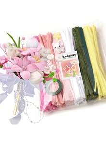 622pcs Colorful Fluff Stem Craft Kit, Includes Soft Fluffy Fluff, Stems, Tapes And Step-By-Step Tutorial Videos, Suitable For DIY Crafts, Art Parties, Decorations - Upgraded DIY Craft Set, Great Gift For Valentine's Day, Mother's Day, Christmas, Graduation Ceremony - Pink and Yellow - View 10