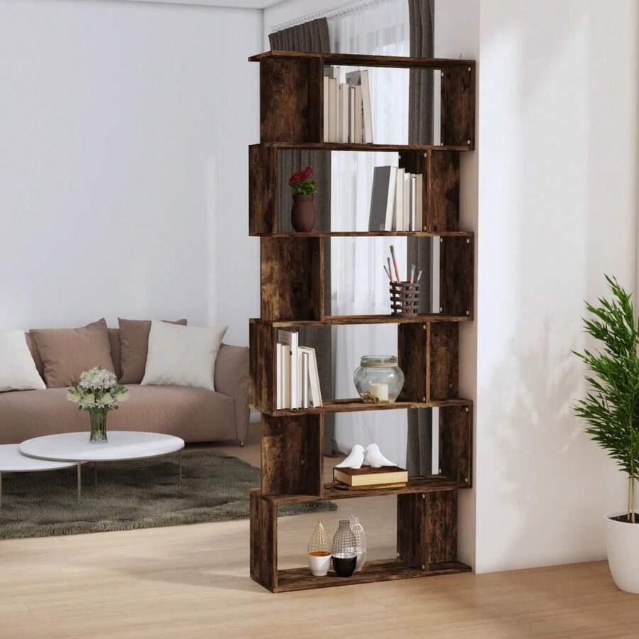 vidaXL Bücherregal/Trennwand, geräucherte Eiche, 80 x 24 x 192 cm, Holzwerkstoff - Braun - Übersicht 1