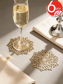 12pcs Gold Flower 15-Inch Round Placemats, PVC, 3.94-Inch Round Hollow Flower Coasters, Washable, Easy Clean, Wipe-Clean, Non-Slip, Heat-Resistant, Suitable For Room Decor, Dining Table Decor, Home Decor, Holidays, Parties, Birthdays, Weddings And Dinners - Multicolor - View 27