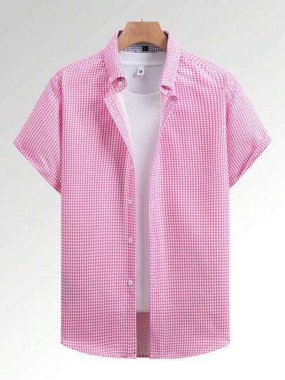 Women's Casual Striped Plaid Short Sleeve Shirt, Lightweight, Suitable For Summer Wear, Daily Use