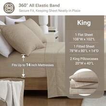 Flannel Sheets King Size Cozy 100% Cotton Flannel Bed Sheets Ultra Soft Cute Sheet Set Novelty Print Themed Cold Weather Warm Bedding Set Beige White Stripes 4 Piece - BeigeWhite Stripes - View 6