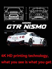 Men's Cotton T-Shirt - Black With Nissan GTR Skyline Graphic Print, Car Silhouettes & Details, Regular Fit, Machine Washable, All-Season Comfort, Streetwear T Shirts - màu đen - Xem 14