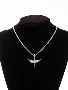 1件时尚铜合金锆石天使翅膀十字架吊坠项链，适合旅行、派对、聚会、装饰。