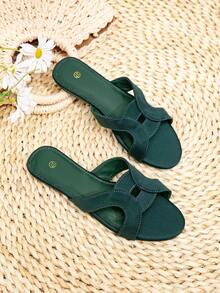 Dép lê đế bằng khoét rỗng màu mơ cho nữ, dép đi biển, dép mùa hè. - Xanh đậm - Xem 7