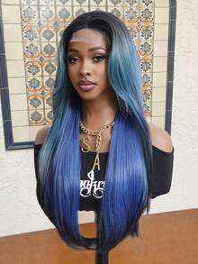 4x2 U型蕾丝假发，长直层次假发，无刘海，24英寸，多种颜色可选，易于佩戴，逼真的合成纤维材质，耐热，自然逼真，适合女孩派对、角色扮演和日常佩戴。