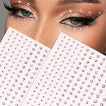 2pcs 3D Imitation Silvery Rhinestone Eye & Face Decals, Oblong Shaped, DIY Festive Y2K Makeup Party Eye & Face Decor Stickers - 彩色 - 查看 1