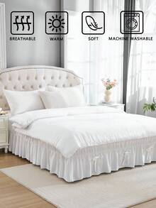 波西米亚风农舍床裙，饰有领结 - 整体白色，搭配白色领结，柔软透气，可机洗，卧室装饰，波西米亚风格装饰，农舍风格，领结床裙 - 白色 - 查看 6