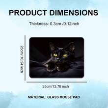 Fashion Black Cat Glass Pad, HD Anime Style Cat With Bright Yellow Eyes, Hard Gaming Mouse Pad For PC, Smooth Control, Dominate The Game, Endless Durability, Special Glass Surface With Improved Precision&Speed - Multicolor - View 10
