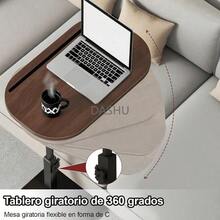 Mesa De Sofá En Forma De C,Mesa Auxiliar Sala Con Ruedas,Giratorio 360°, Altura Ajustable,Ruedas Bloqueables Portátil Médico Computadora Portátil Escritorio Bandeja TV Mesa Para Desayunar MarrónVinta - por defecto - Ver 6