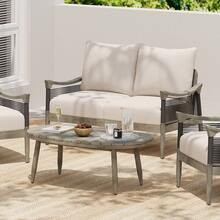 MERAX 2 Piece Patio Conversation Sets, Outdoor Acacia Wood Patio Seating Group,Woven Rope Loveseat With Cushions And Coffee Table For Porch, Garden, Backyard, Balcony, Grey Finish, Beige Cushion - Xám - Xem 1