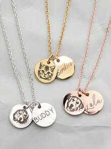 1件定制照片和名字项链，个性化宠物纪念首饰，不锈钢雕刻吊坠项链，情人节、生日、周年纪念日、母亲节、复活节的理想礼物 - 多色3 - 查看 2