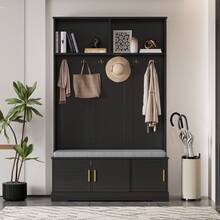 Coat Rack With Shoe Bench, Wardrobe, 6 Triple Hooks, Freestanding, Space-Saving, For Entryway, Hallway, 120*40*191cm - Black - View 1