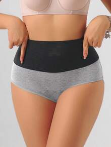 1pc Plus Size Women High Waist Leak-Proof Period Panty, Thicker 3-Layer Shaping Underwear, Comfortable & Full Coverage Triangle Brief - Grey - View 5