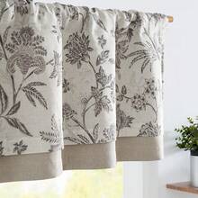 Linen Valance Kitchen Curtain Double Layer 16 Inch Living Room Bedroom Bathroom Window Treatment Blackout Vintage Rustic Farmhouse Cottagecore Rod Pocket 1 Panel On Beige - Jacobean | Grey - View 9