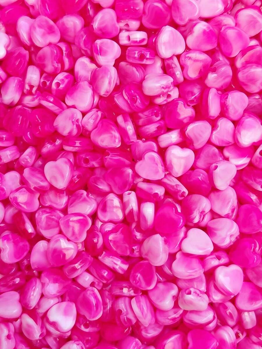 Miçanga Entremeio 70g Passante Coração Urso Laço Flor Outros Artesanato Bijuteria - Coração Mescla Rosa - 7mm - Visão 1