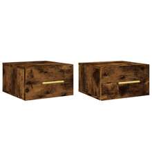 vidaXL Tables de chevet murales 2 pcs chêne fumé 35x35x20 cm - Tabac - Voir 2