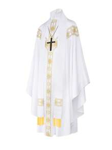 Medieval European Priest/Monk Robe Cosplay Costume, Includes: Printed Loose Robe, Fringed , Cross Accessory