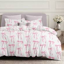 2/3件套数字蝴蝶结印花被套套装（1件被套+1/2件枕套，不含被芯），柔软亲肤，适合卧室、宿舍、酒店，四季皆宜，完美适配双人床/标准双人床/加大双人床/单人床，是送给父母和朋友的床上用品礼品套装。 - 淺粉色 - 查看 1