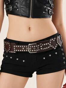 1pc Y2K Bohemian Heart Patchwork Buckle Belt, Punk Street Style Coffee Color, Suitable For Dresses, Pants, Casual Wear, Party, Hangout, Street, Date, Shopping, Rock, Festival Gift