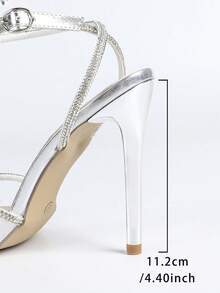 法式夏季女士绑带凉鞋，新款百搭露趾水钻交叉绑带性感法式时尚细高跟凉鞋 - 銀色 - 查看 9
