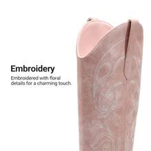 Womens Cowboy Boots Western Comfortable Chunky Heel Square Toe Fashionable Vintage Embroidered Cowgirl Knee High Boots - 粉色 - 查看 6
