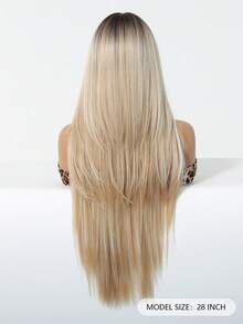 28 Inch Long Ombre Golden Wig With Bangs, Made Of Natural Synthetic Fiber, Heat Resistant Long Wig For Cosplay, Suitable For Women's Daily, Party, Cosplay And Other Occasions - Gold - View 3