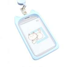 1pc Creative Little Cat Student Campus Card Holder Retractable Bus Card Holder Lanyard Meal Card Access Card ID Card Holder - Mèo con màu xám - Xem 5