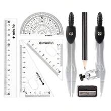 9Pcs Student Drawing Tools Set, PP, Math & Geometric Art Supplies, Includes Compasses, Rulers, Triangles, Protractors, Straightedges, Pencil Sharpeners - Multicolor - View 4
