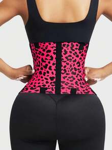 1pc Women's Leopard Print Waist Trainer, High Compression Adjustable Waist Cincher, Shapewear, Tummy Control Belt, 3-Layer Wrap, Corset, Suitable For Various Occasions, Gym - Hot Pink - View 5